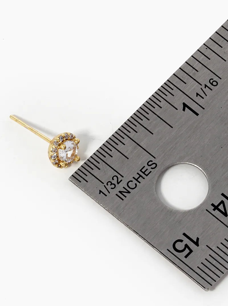 18k Gold Dipped 4-Prong CZ Pave Round Stud Earrings