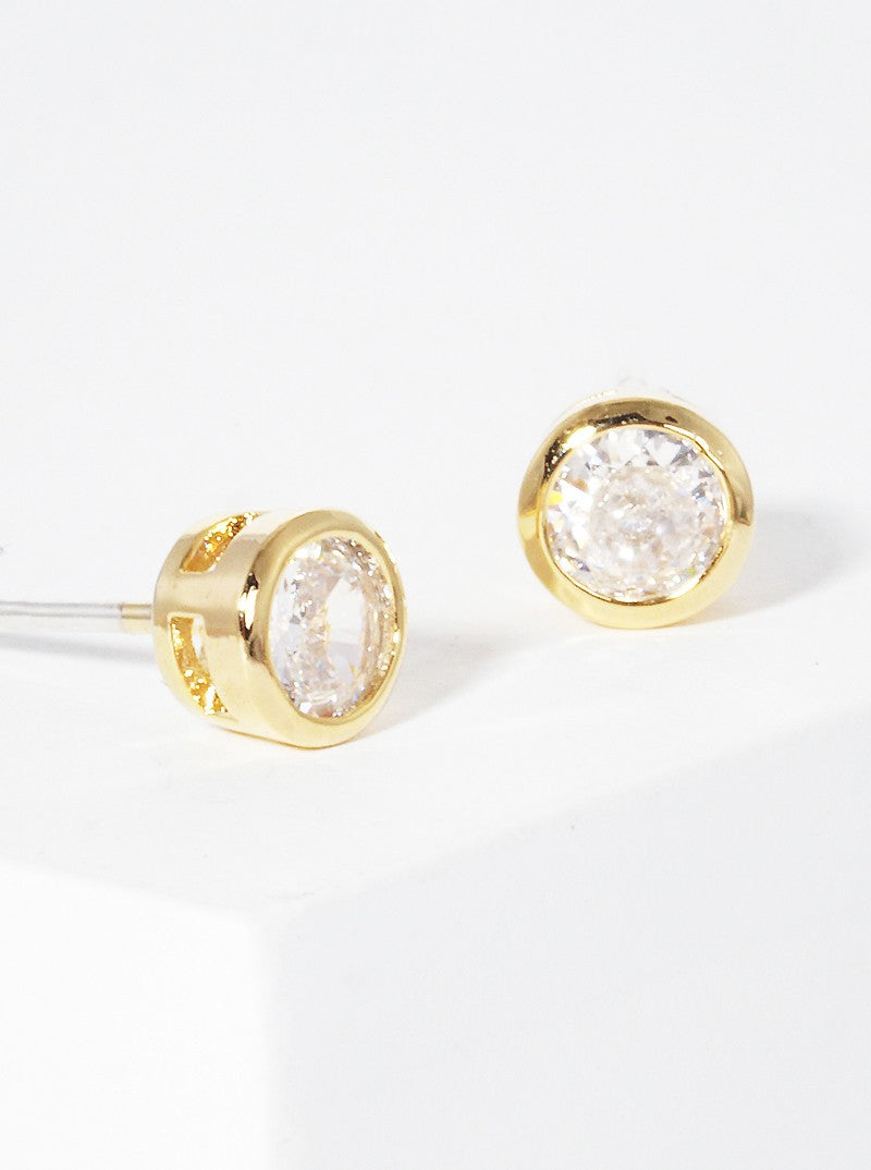 18k Gold Dipped 4mm Round Bezel CZ Sterling Silver Post Stud Earrings