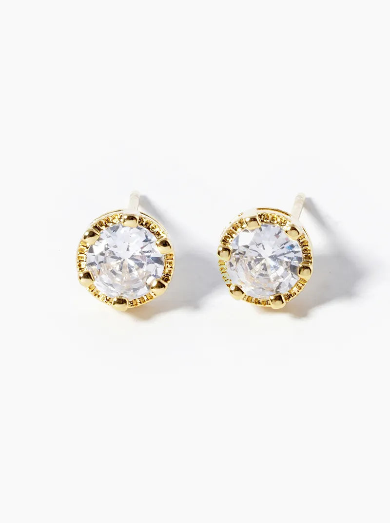 White Gold Dipped 6-Prong CZ Post Stud Earrings
