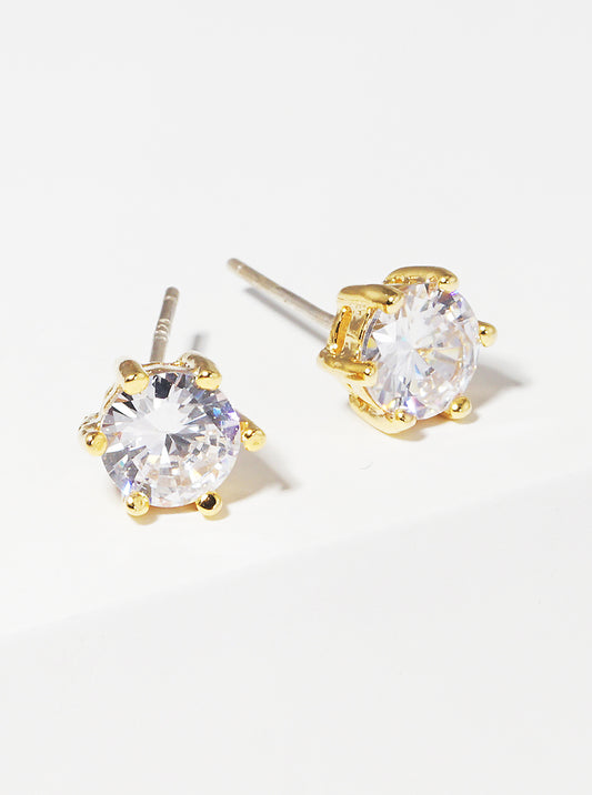18k Gold Dipped 6mm 6-Prong Crown CZ Sterling Silver Post Stud Earrings