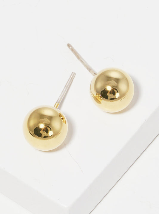 18k Gold Dipped 6mm Brass Ball Sterling Silver Post Stud Earrings
