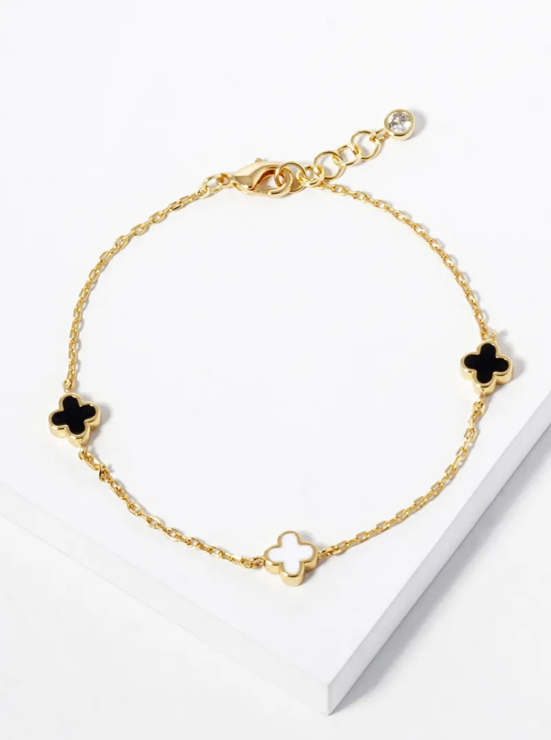 18k Gold Dipped 6mm Enamel Filled Quatrefoil Chain Bracelet