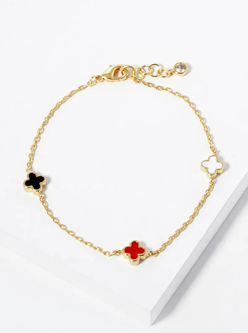 18k Gold Dipped 6mm Enamel Filled Quatrefoil Chain Bracelet