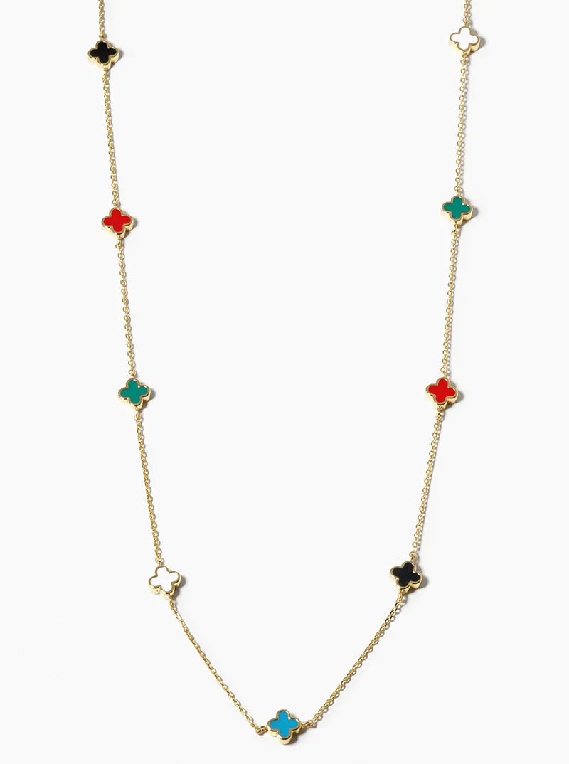 18k Gold Dipped 6mm Enamel Filled Quatrefoil Station Necklace