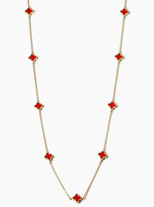 18k Gold Dipped 6mm Enamel Filled Quatrefoil Station Necklace