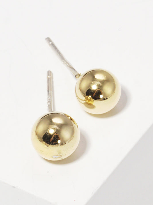 18k Gold Dipped 8mm Brass Ball Sterling Silver Post Stud Earrings