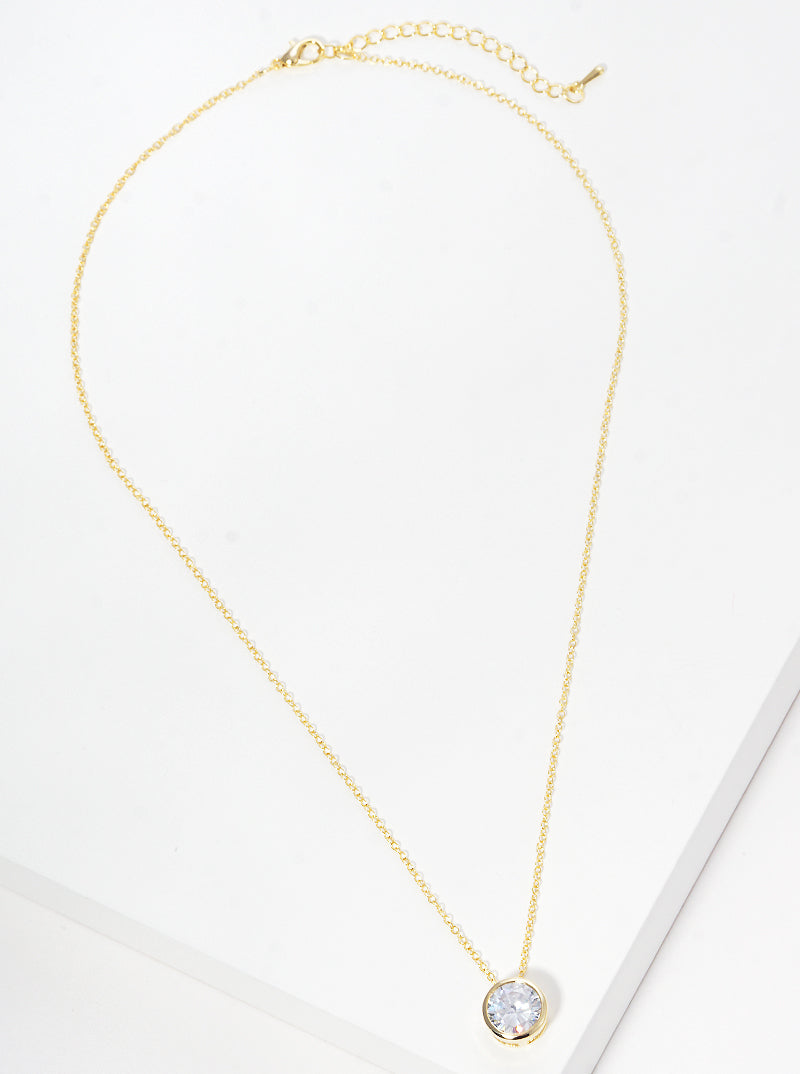 18k Gold Dipped 9mm Round Bezel CZ Stone Pendant Brass Necklace