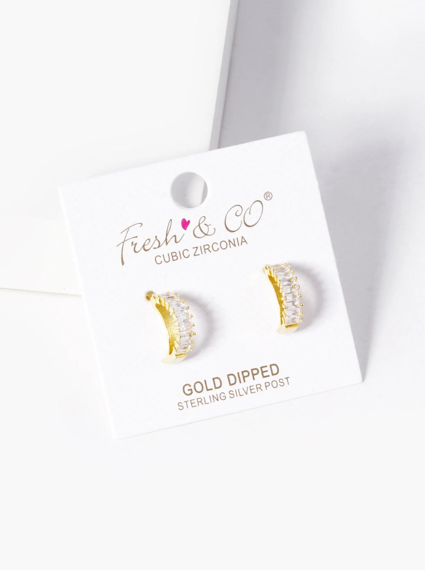 18k Gold Dipped Baguette CZ 13mm Crescent Moon Hoop Earrings