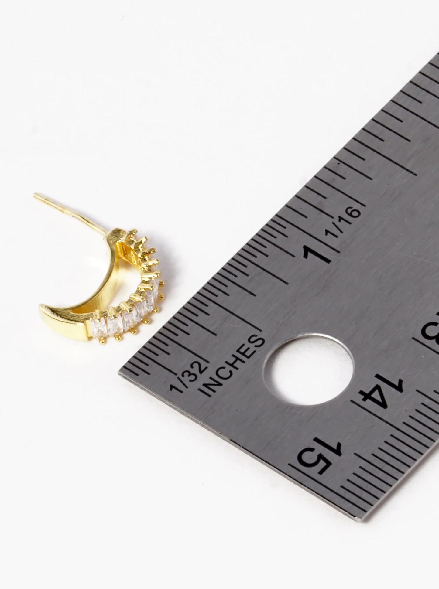 18k Gold Dipped Baguette CZ 13mm Crescent Moon Hoop Earrings