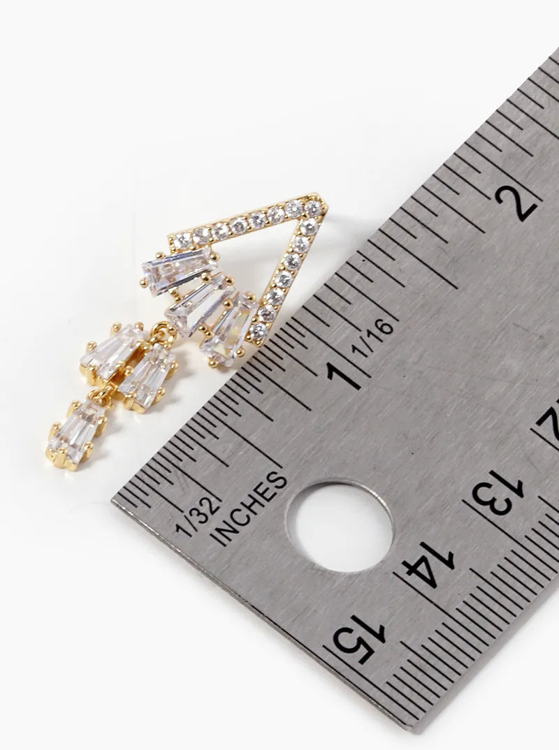 18k Gold Dipped Baguette CZ Bar Drop Triangle Post Earrings