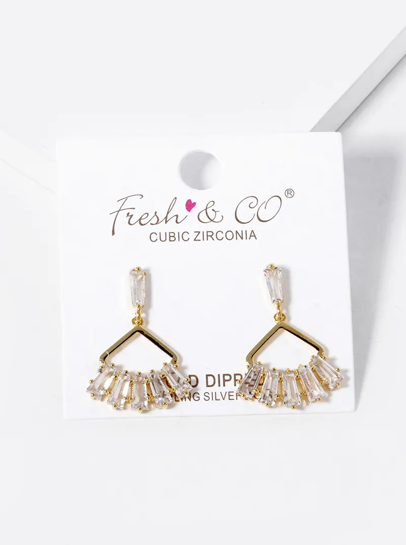 18k Gold Dipped Baguette CZ Drop Post Earrings