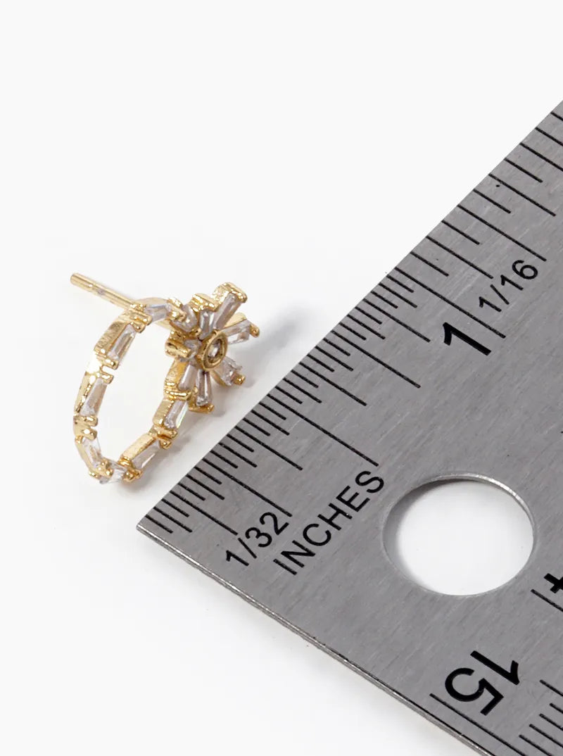 18k Gold Dipped Baguette CZ Pave Circle Drop Flower Stud Earrings