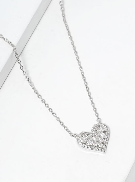 White Gold Dipped CZ Pave Ribbon Bow Pendant Necklace