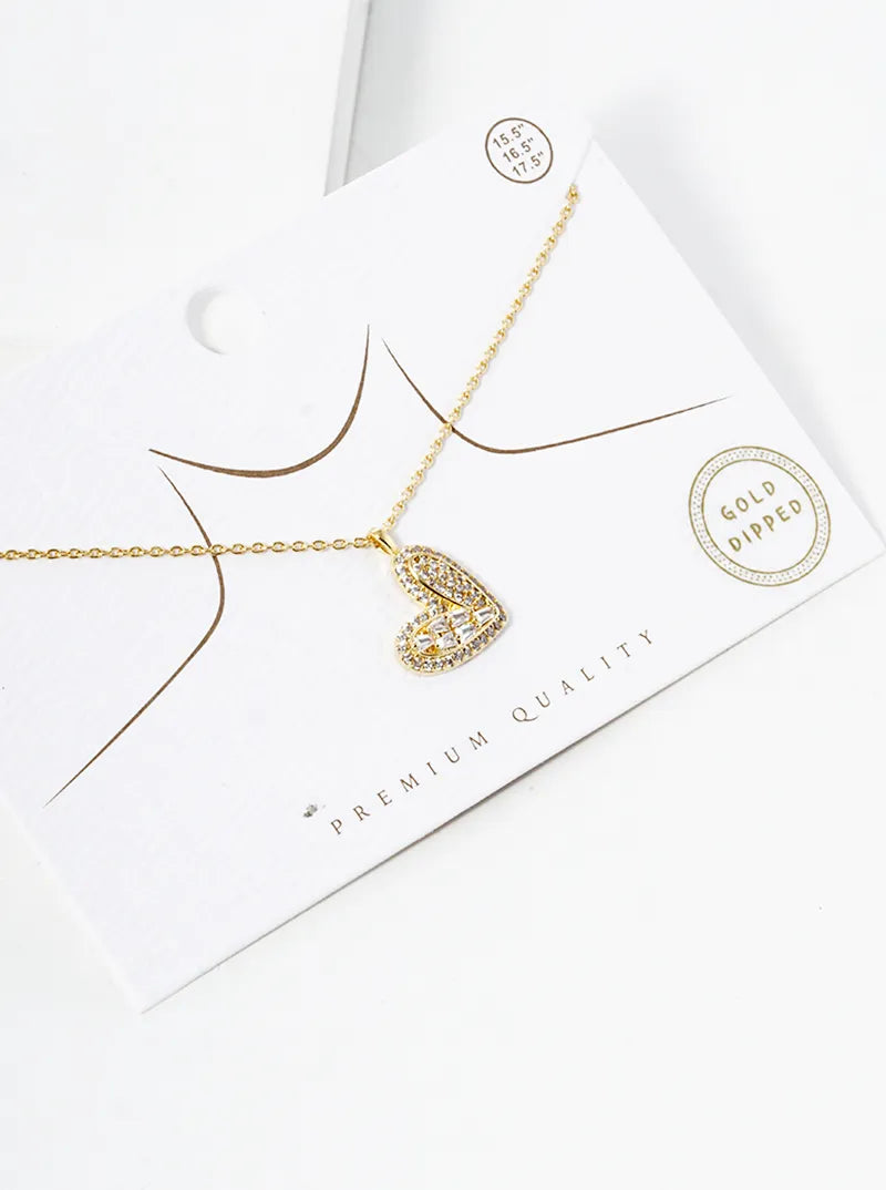 18k Gold Dipped Baguette CZ Pave Sideways Heart Pendant Necklace