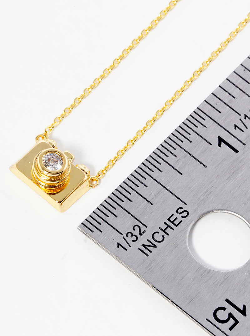 18k Gold Dipped CZ Camera Pendant Delicate Necklace