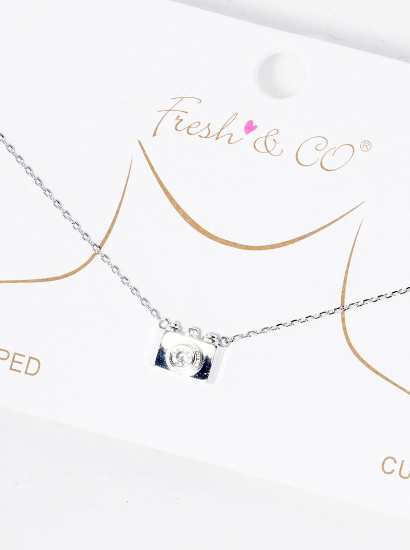 18k Gold Dipped CZ Camera Pendant Delicate Necklace