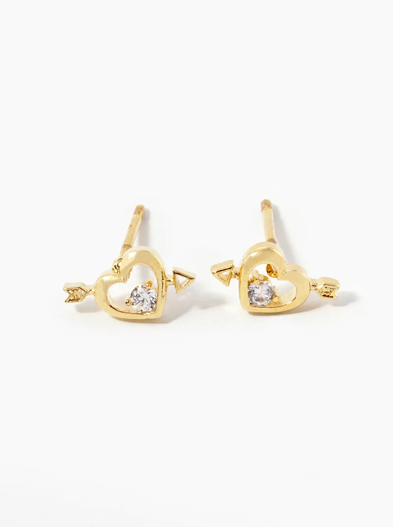18k Gold Dipped CZ Cupids Heart Stud Earrings
