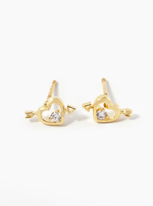 18k Gold Dipped CZ Cupids Heart Stud Earrings