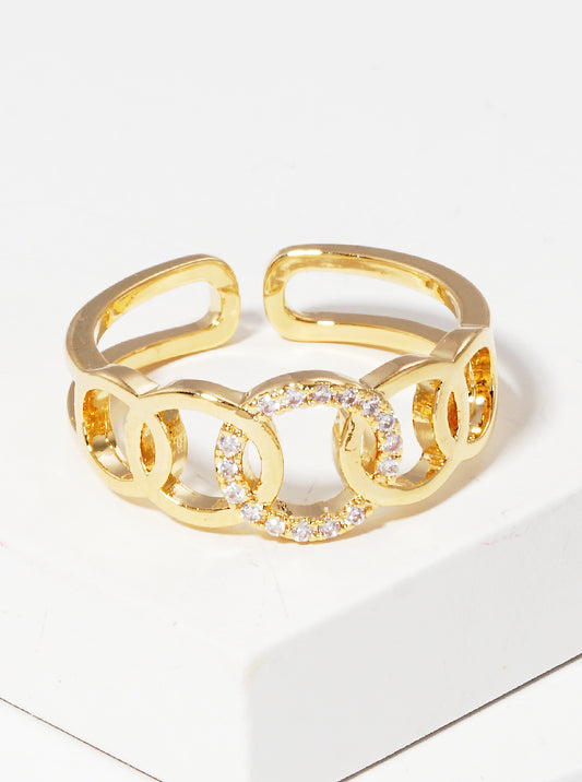 18k Gold Dipped CZ Multi Circle Adjustable Cuff Ring