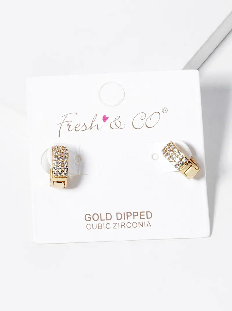 18k Gold Dipped CZ Pave 10mm Bold Huggie Hoop Earrings