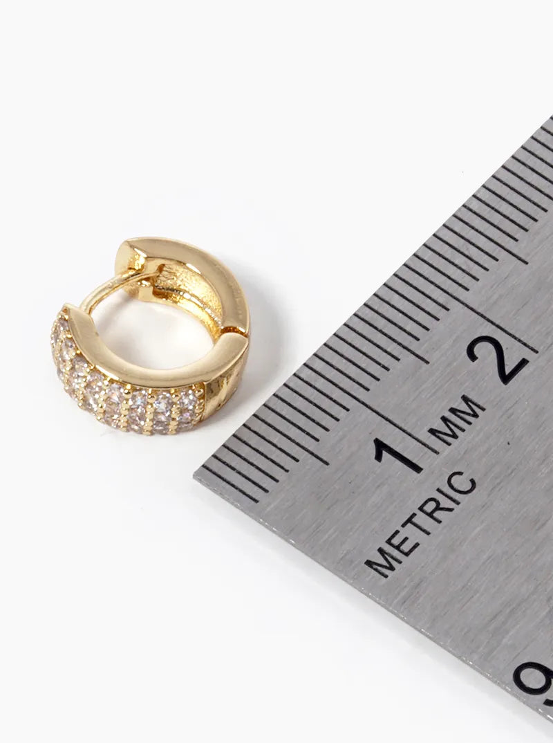 18k Gold Dipped CZ Pave 10mm Bold Huggie Hoop Earrings