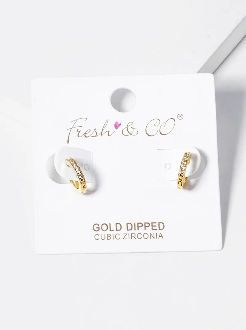 18k Gold Dipped CZ Pave 10mm Huggie Hoop Earrings