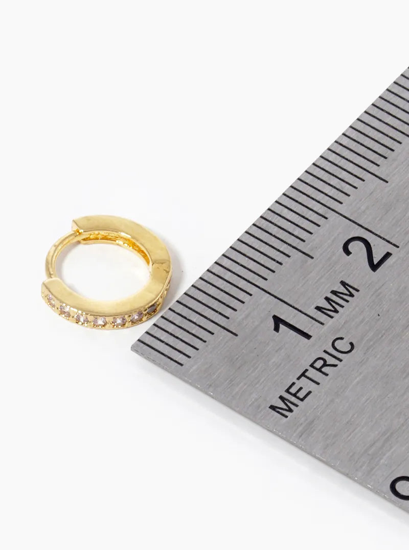 18k Gold Dipped CZ Pave 10mm Huggie Hoop Earrings