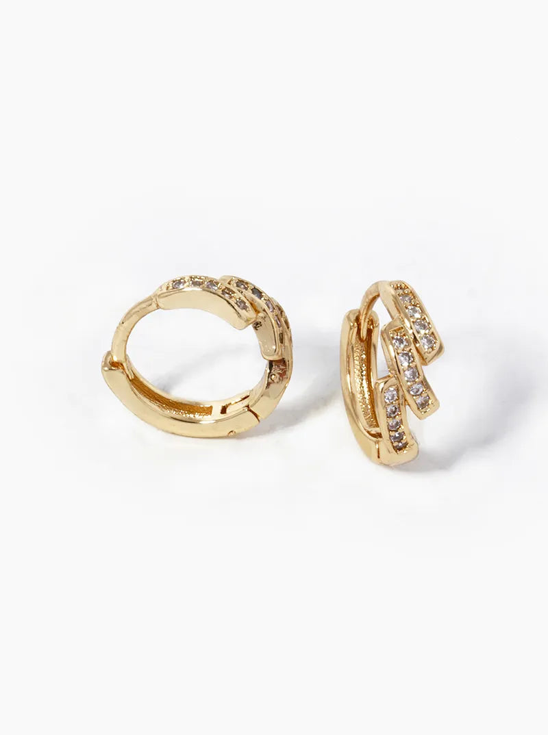 18k Gold Dipped CZ Pave 12mm Huggie Hoop Earrings