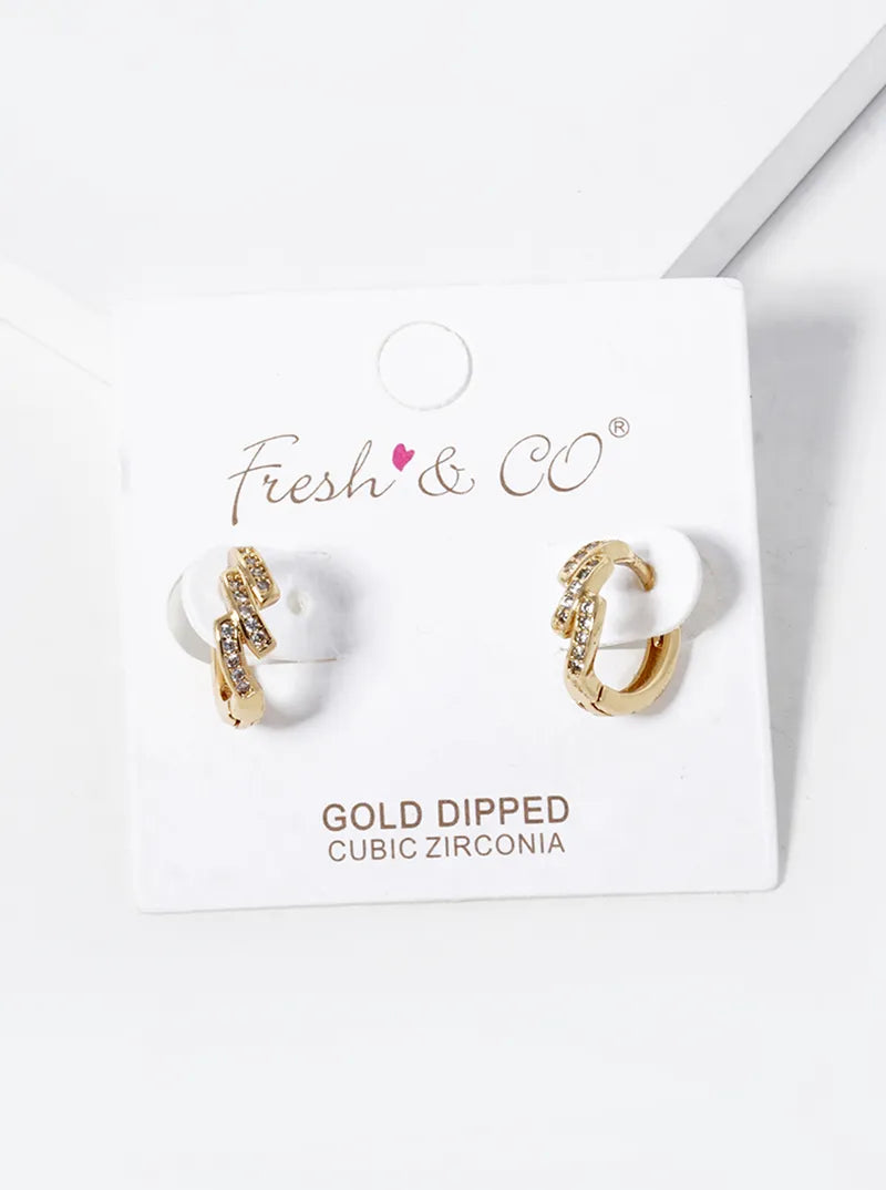 18k Gold Dipped CZ Pave 12mm Huggie Hoop Earrings