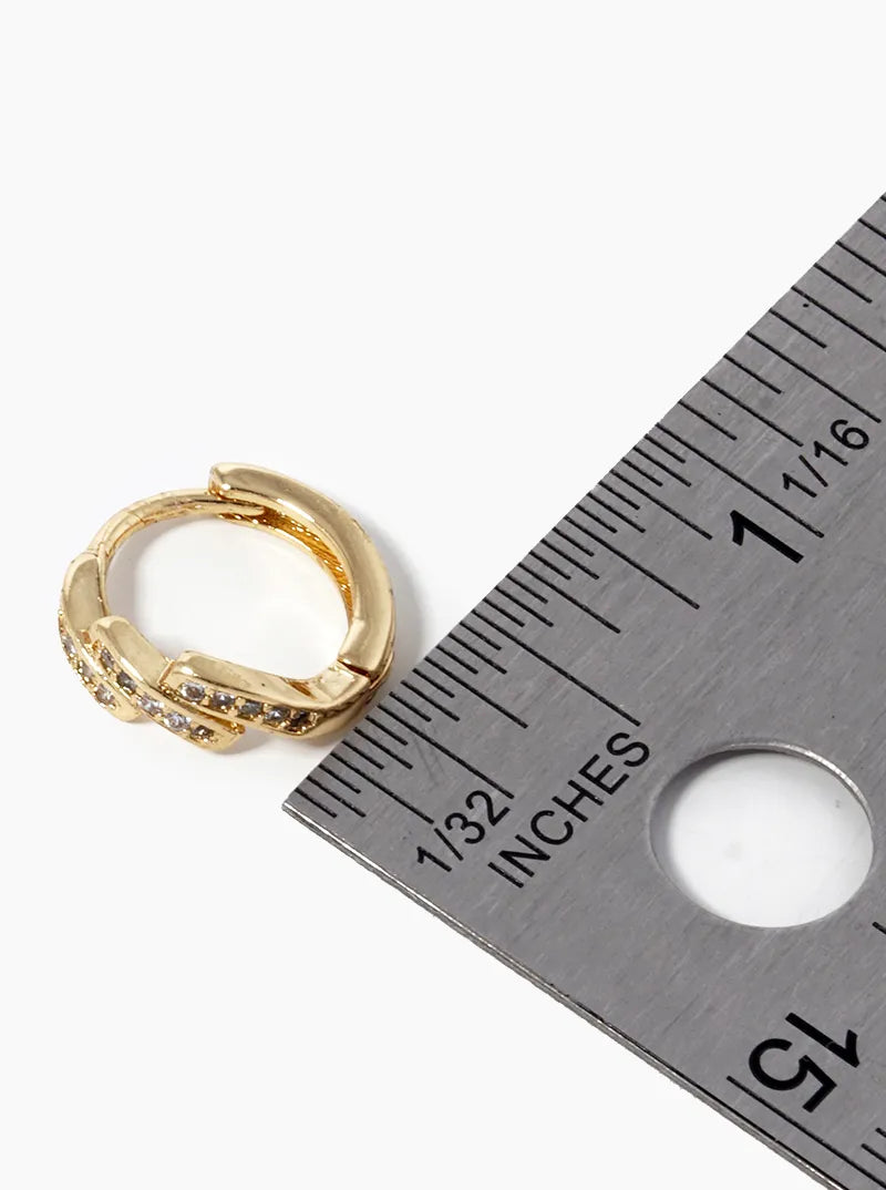 18k Gold Dipped CZ Pave 12mm Huggie Hoop Earrings