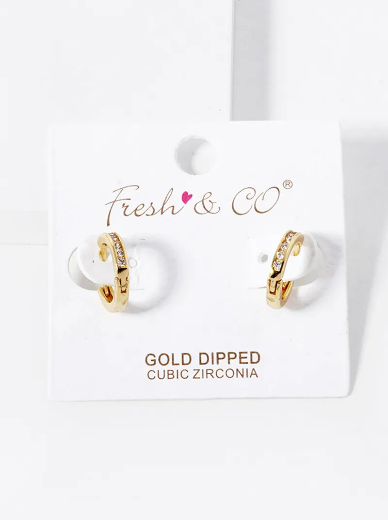 18k Gold Dipped CZ Pave 12mm Huggie Hoop Earrings