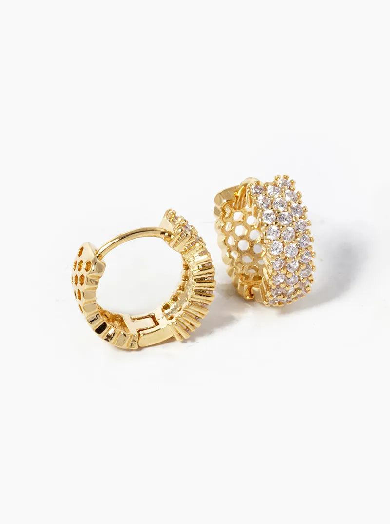 18k Gold Dipped CZ Pave 13mm Huggie Hoop Earrings