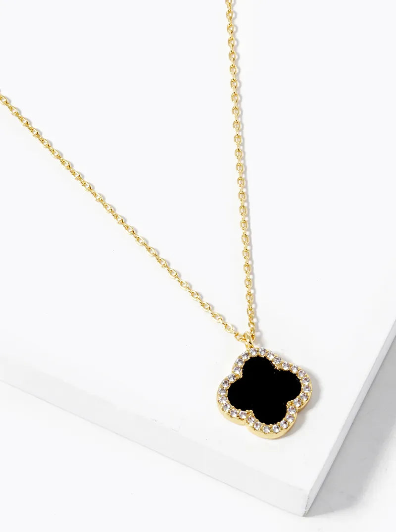 18k Gold Dipped CZ Pave 13mm Quatrefoil Pendant Necklace