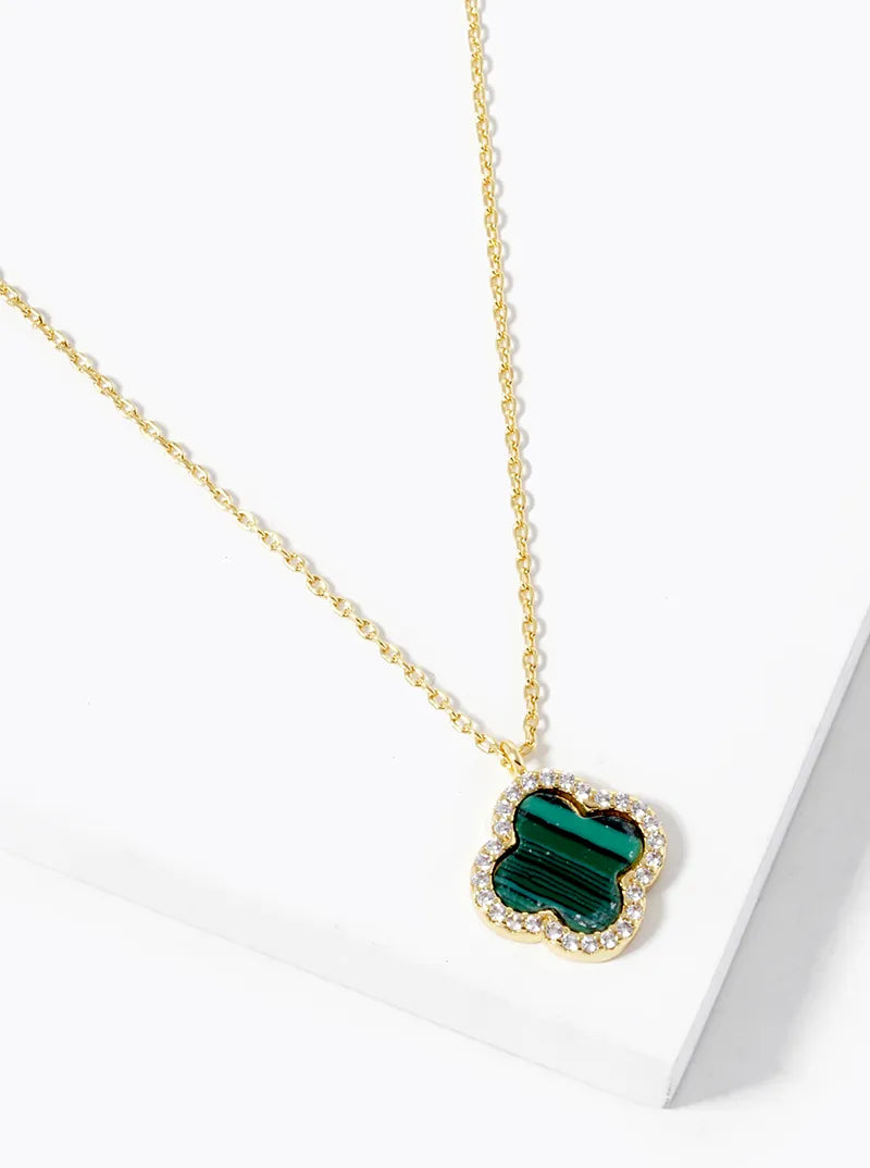 18k Gold Dipped CZ Pave 13mm Quatrefoil Pendant Necklace