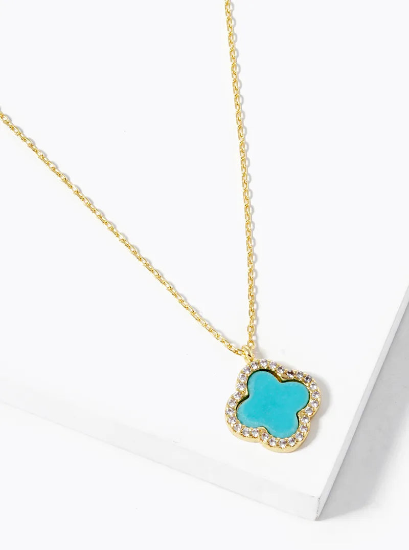 18k Gold Dipped CZ Pave 13mm Quatrefoil Pendant Necklace