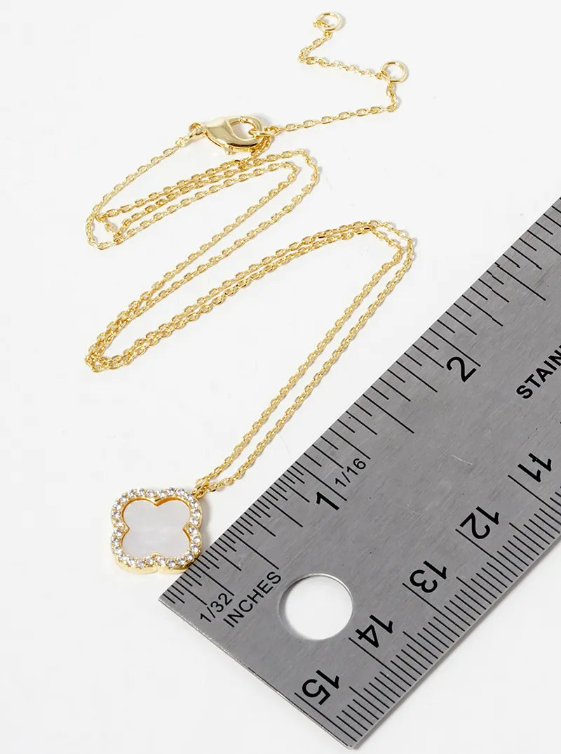 18k Gold Dipped CZ Pave 13mm Quatrefoil Pendant Necklace