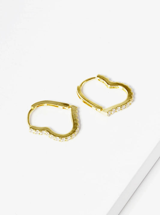18k Gold Dipped CZ Pave 15mm Heart Huggie Hoop Earrings