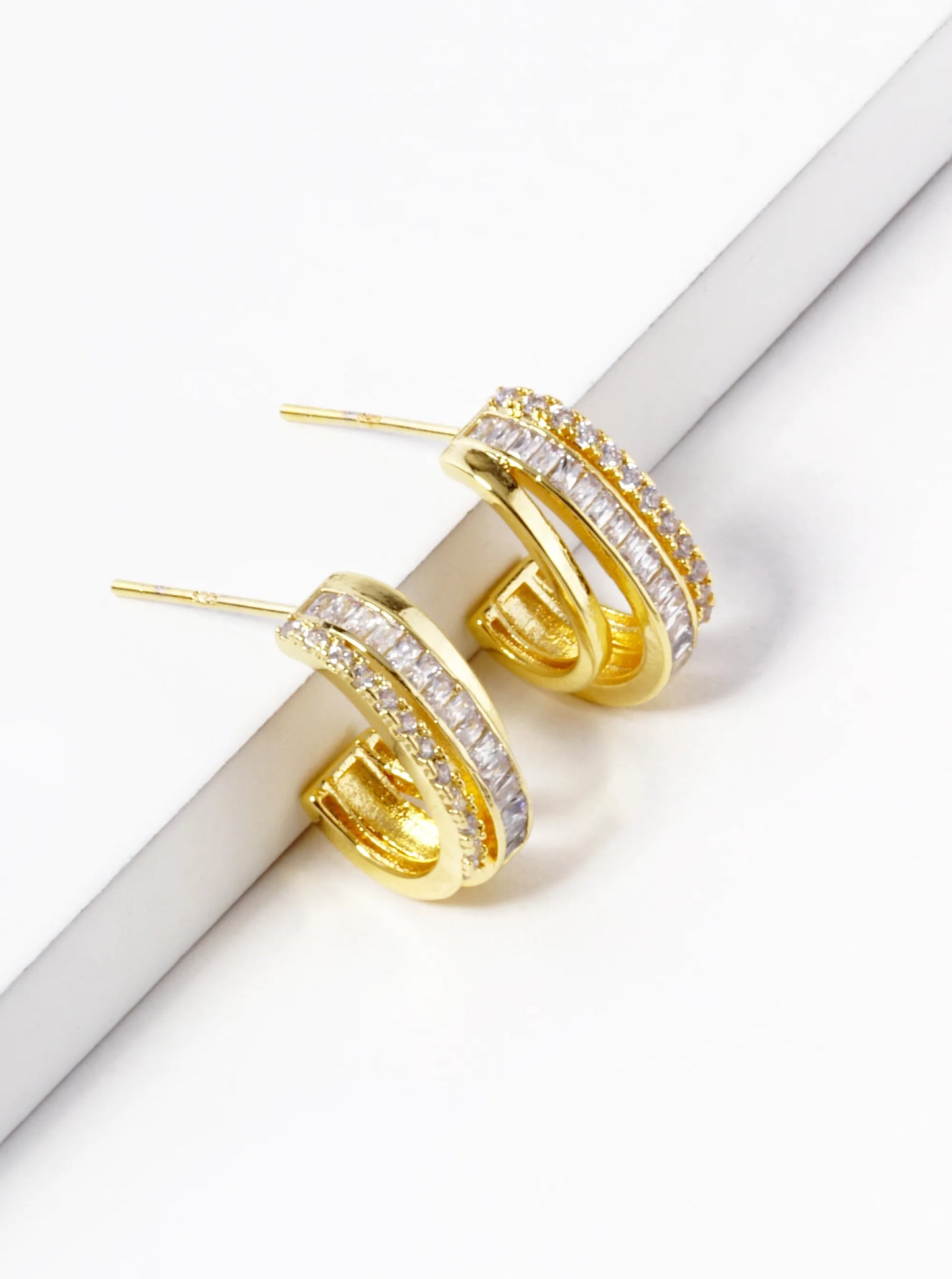 18k Gold Dipped CZ Pave 15mm Layered Hoop Earrings