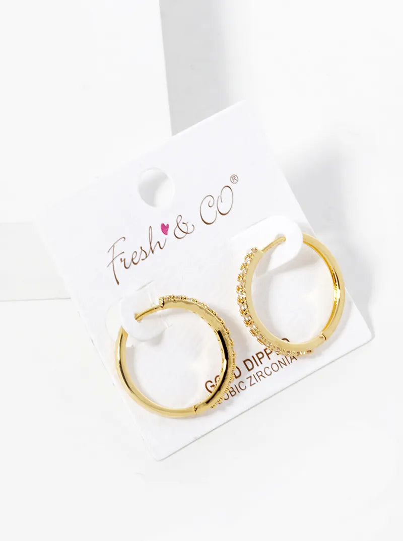 18k Gold Dipped CZ Pave 20mm Hinged Hoop Earrings