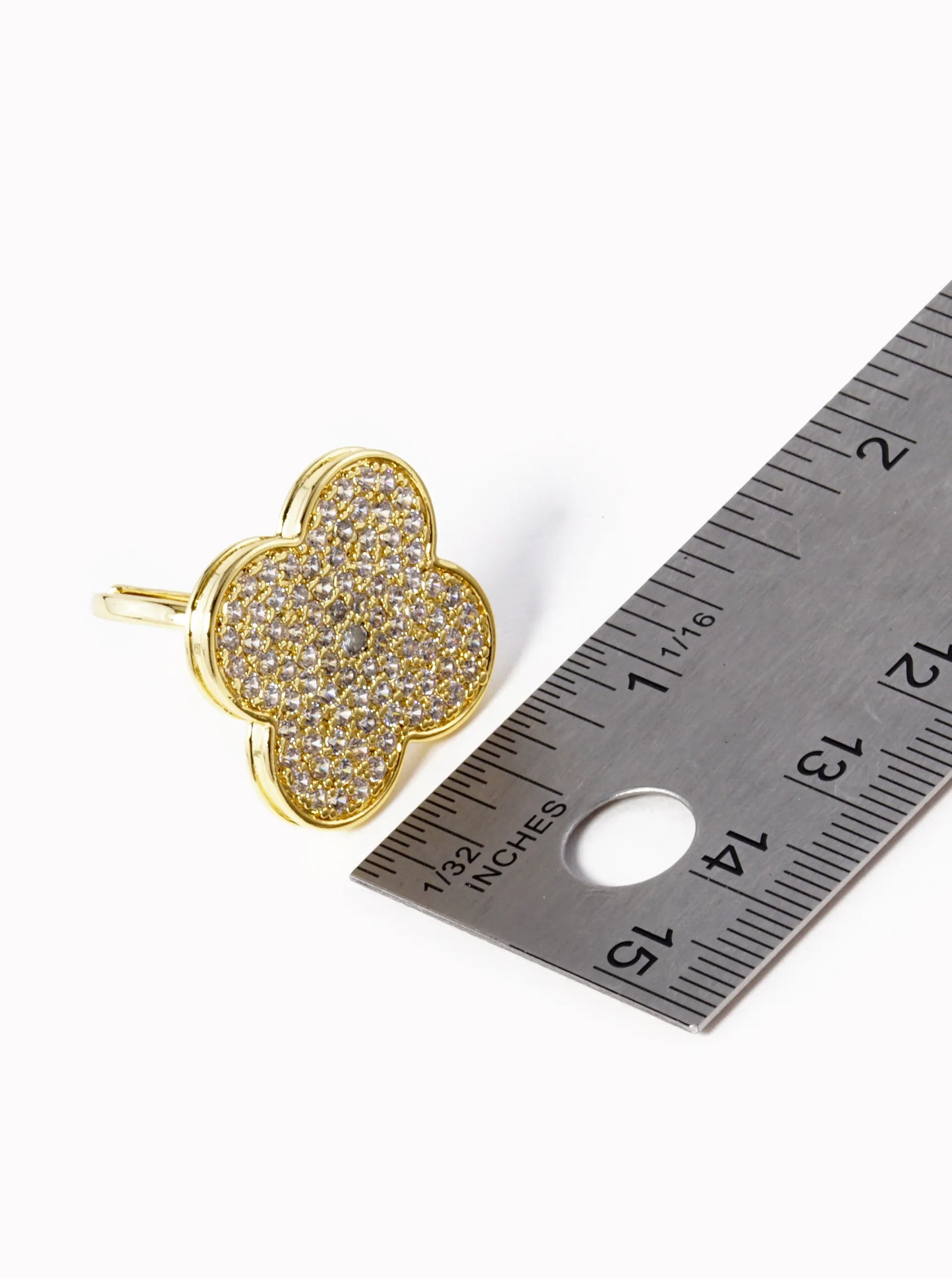 18k Gold Dipped CZ Pave 25mm Quatrefoil Adjustable Ring