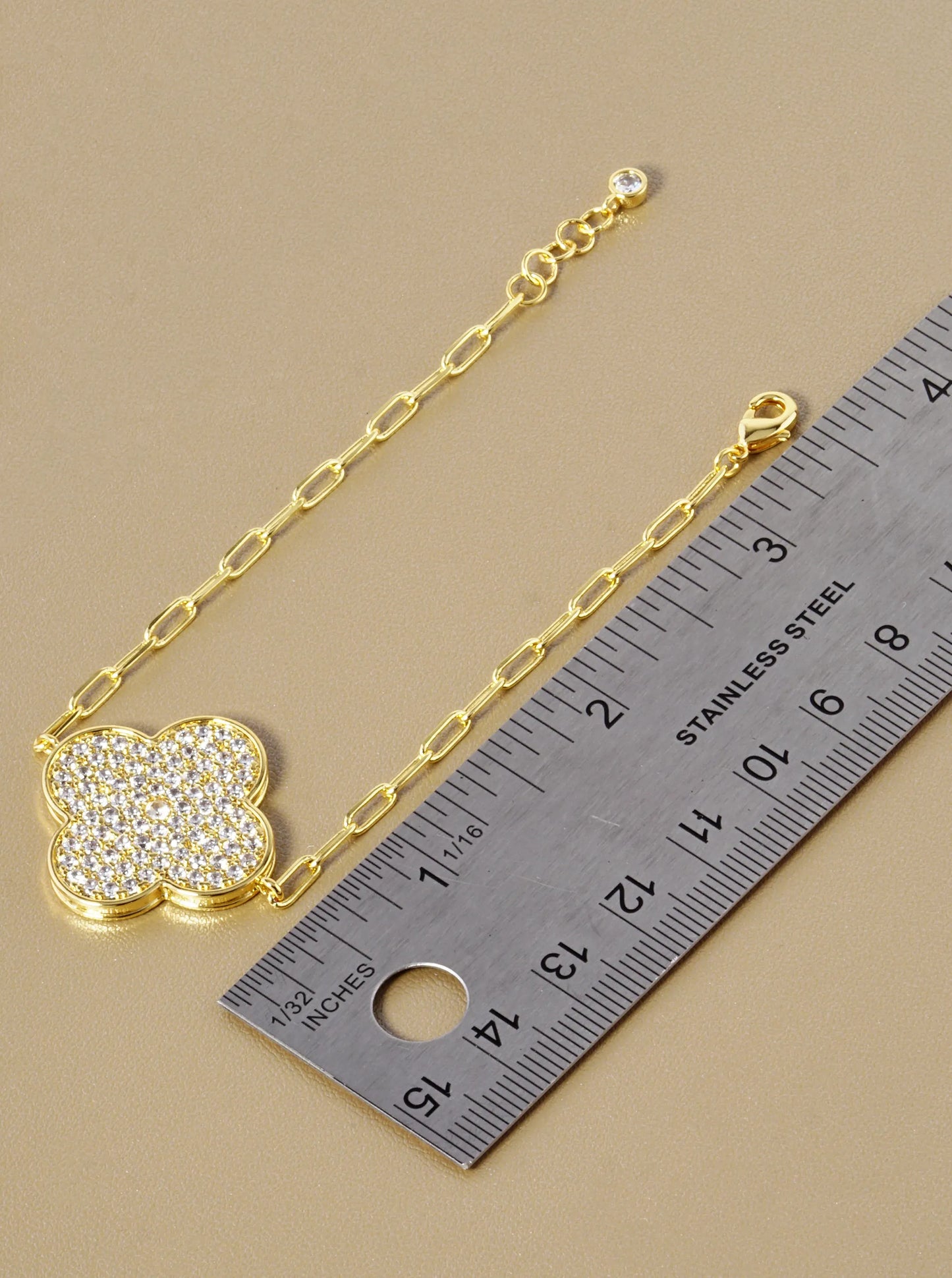 18k Gold Dipped CZ Pave 25mm Quatrefoil Chain Bracelet