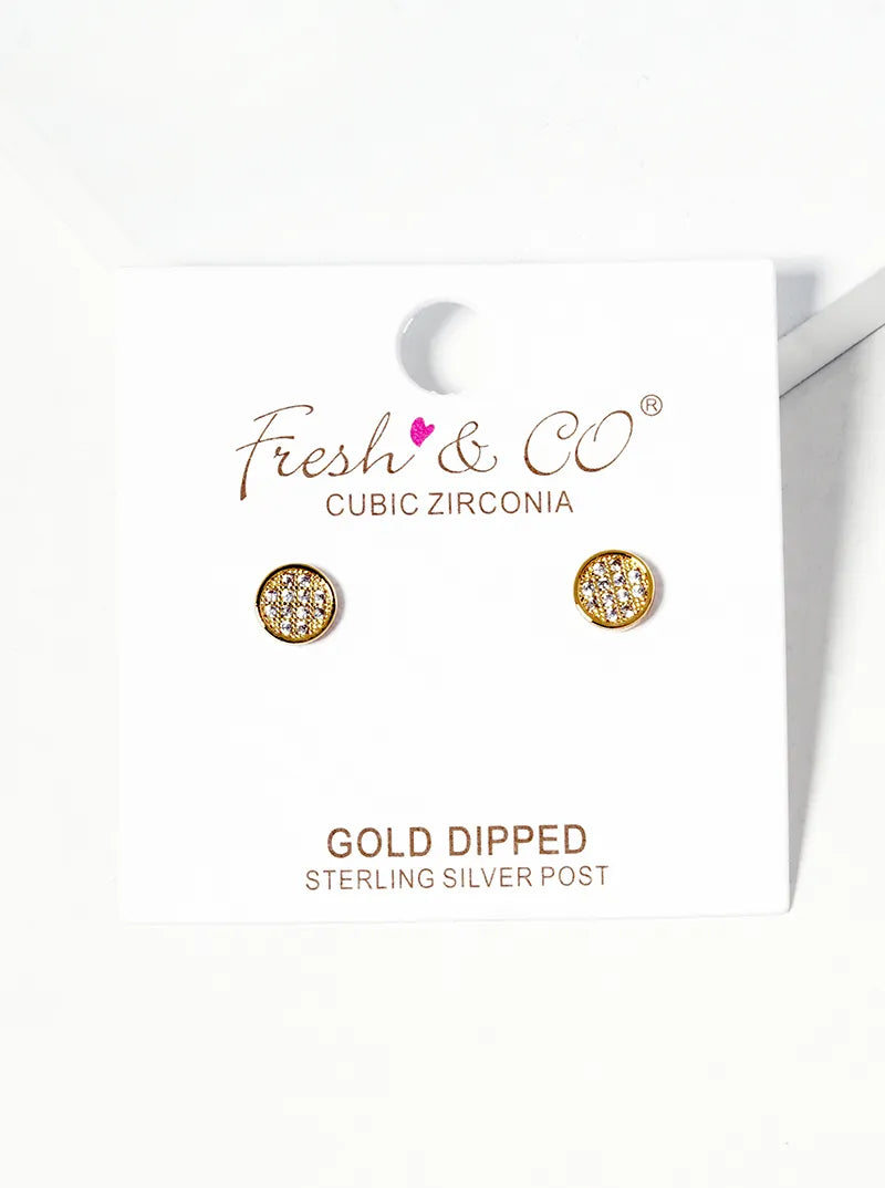 18k Gold Dipped CZ Pave 4mm Round Post Stud Earrings