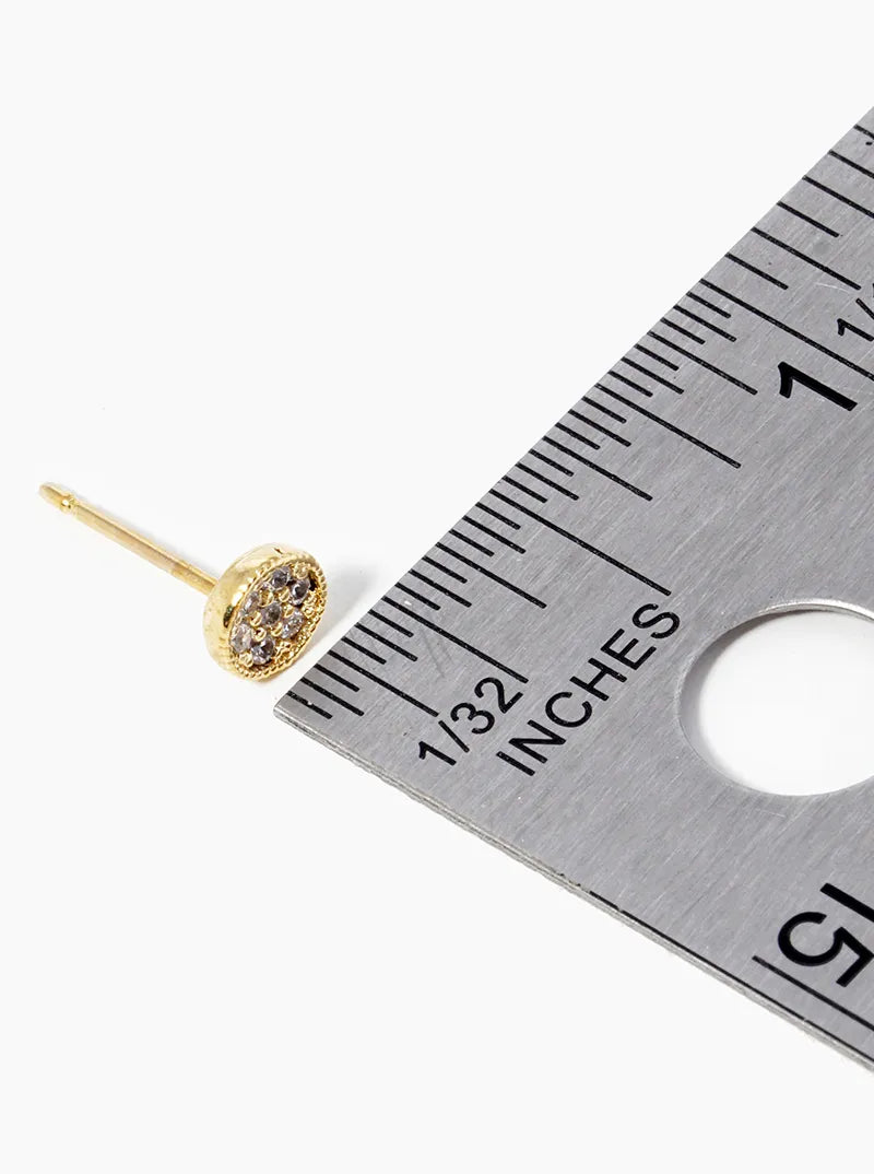 18k Gold Dipped CZ Pave 4mm Round Post Stud Earrings