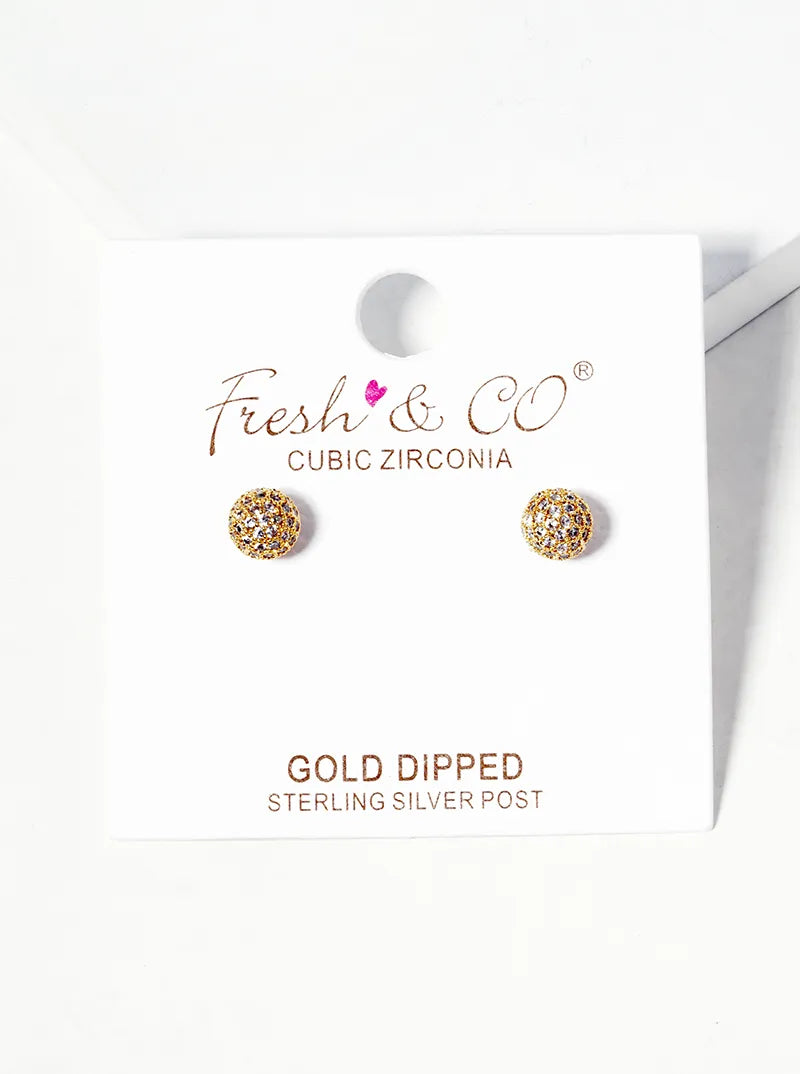 18k Gold Dipped CZ Pave 5mm Ball Post Stud Earrings