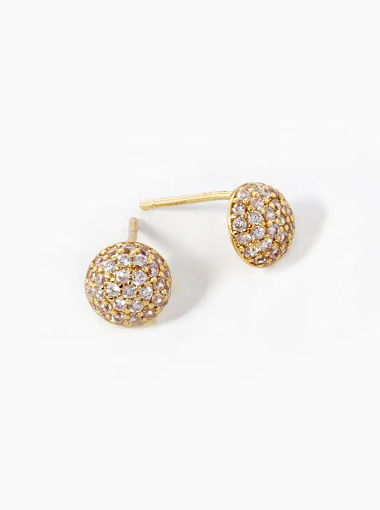 18k Gold Dipped CZ Pave 6mm Hemisphere Stud Earrings