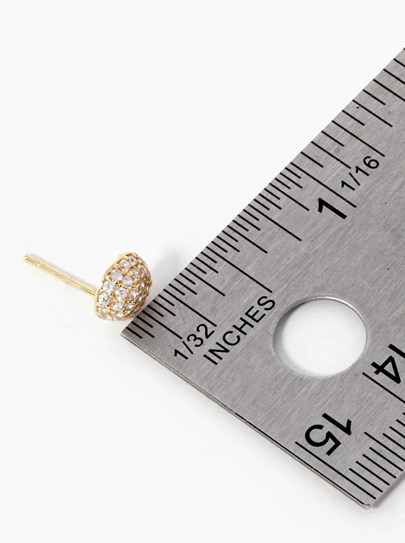 18k Gold Dipped CZ Pave 6mm Hemisphere Stud Earrings