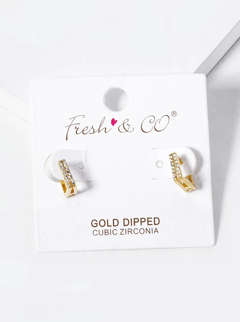 18k Gold Dipped CZ Pave 9mm Square Huggie Hoop Earrings