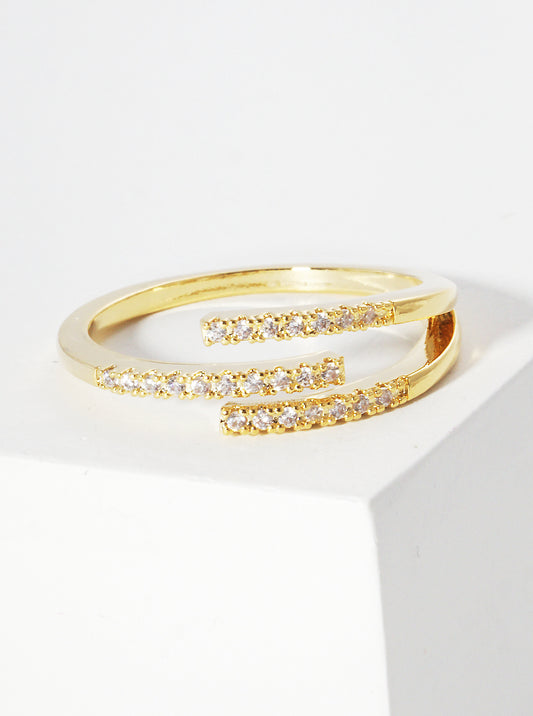18k Gold Dipped CZ Pave Adjustable Cuff Ring