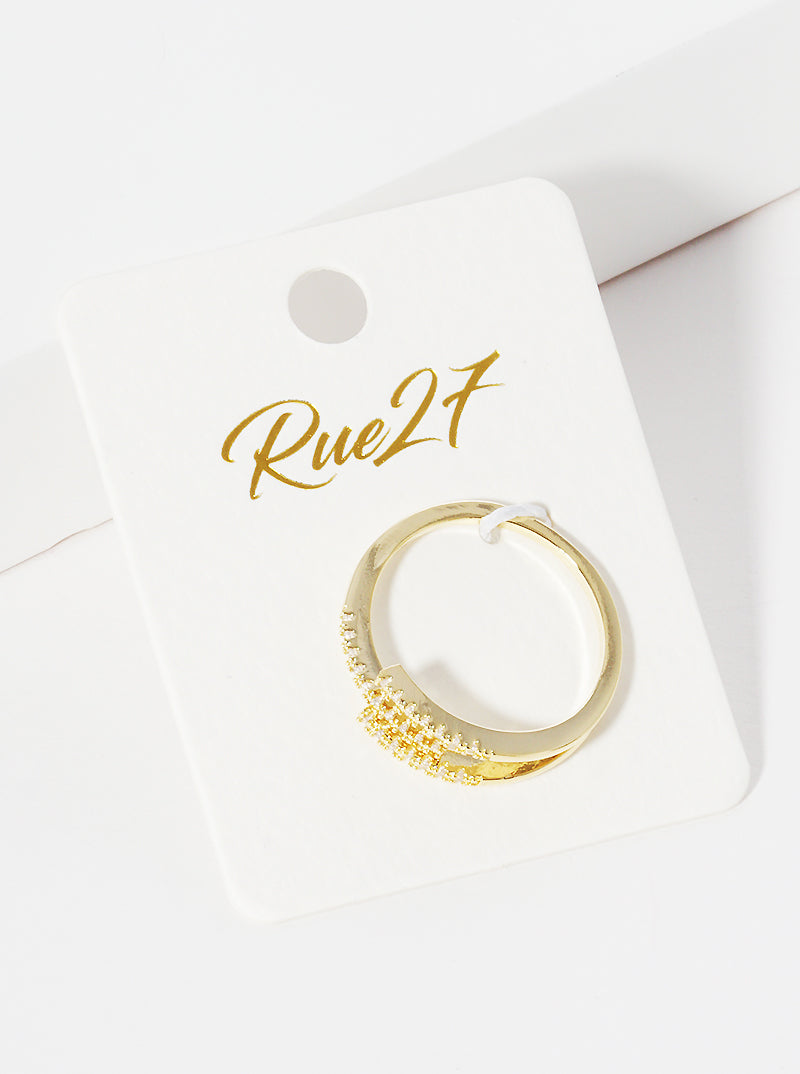 18k Gold Dipped CZ Pave Adjustable Cuff Ring