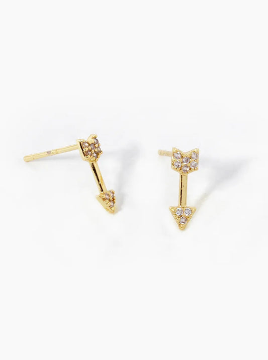 18k Gold Dipped CZ Pave Arrow Stud  Earrings